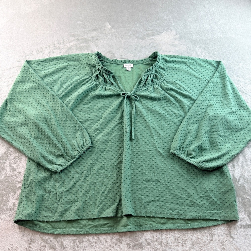 J.Crew Green Swiss Dot Tie Neck Blouse Top Women's Size 14